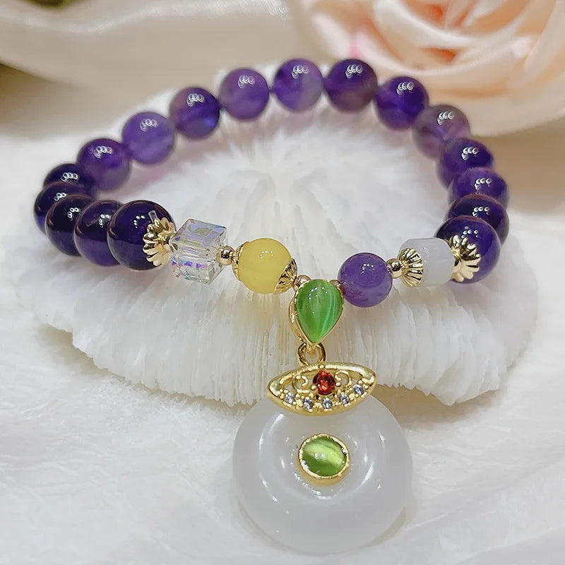Amethyst Bead Bracelet with Rabbit Pendant