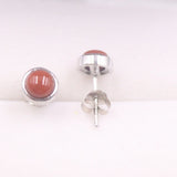 925 Sterling Silver SouthRedAgate Bead Stud Earrings