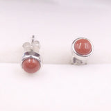 925 Sterling Silver SouthRedAgate Bead Stud Earrings