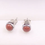 925 Sterling Silver SouthRedAgate Bead Stud Earrings