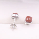 925 Silver Earrings 14x6mm SouthRedAgate Square Bead Stud Earrings