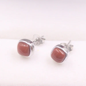 925 Silver Earrings 14x6mm SouthRedAgate Square Bead Stud Earrings