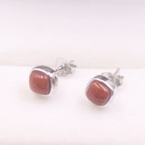 925 Silver Earrings 14x6mm SouthRedAgate Square Bead Stud Earrings