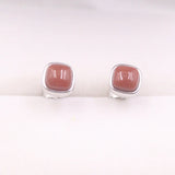925 Silver Earrings 14x6mm SouthRedAgate Square Bead Stud Earrings