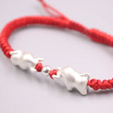 Pure 999 Fine Silver Bracelet 10mm Double Cattle Chase Bead Hand-Woven