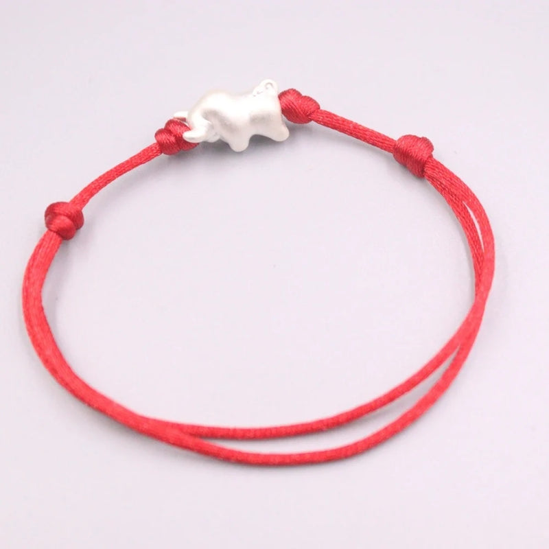 999 Fine Silver Bracelet 10mm Ox Bead Hand-Woven for Woman Man Kid