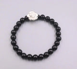 999 Fine Silver Bracelet Rose Flower Agate Beads Chain Bracelet
