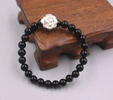 999 Fine Silver Bracelet Rose Flower Agate Beads Chain Bracelet