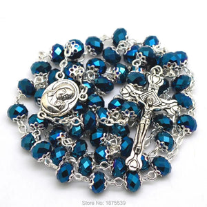 Purple Crystal Catholic Rosary Necklace JERUSALEM Cross