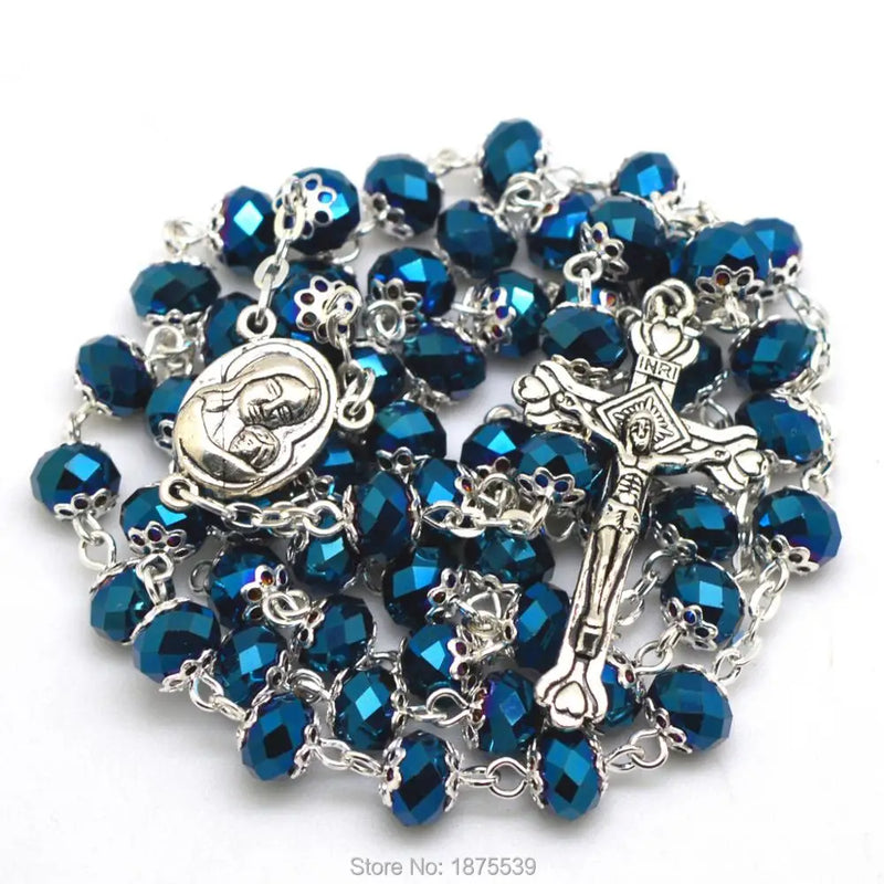 Purple Crystal Catholic Rosary Necklace JERUSALEM Cross