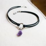 Purple Crystal Choker Necklace Raw Stone Pendant Layering Boho Style
