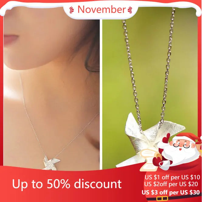 925 Silver Windmill Choker Necklace for Women Wedding Girls Statement Jewelry