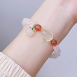 Rabbit/Peach Rose Quartz/Agate Beaded Strand Bracelet