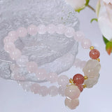 Rabbit/Peach Rose Quartz/Agate Beaded Strand Bracelet