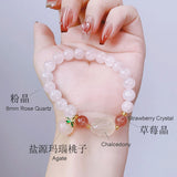 Rabbit/Peach Rose Quartz/Agate Beaded Strand Bracelet