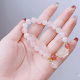 Rabbit/Peach Natural Rose Quartz Beaded Bracelet for Women