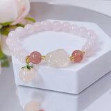 Rabbit/Peach Rose Quartz/Agate Beaded Strand Bracelet