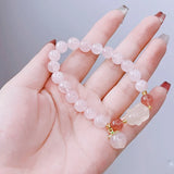 Rabbit/Peach Natural Rose Quartz Beaded Bracelet for Women