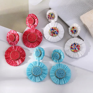 Raffia Earrings Hand Woven Tassel Bohemian Jewelry