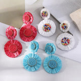 Raffia Earrings Hand Woven Tassel Bohemian Jewelry