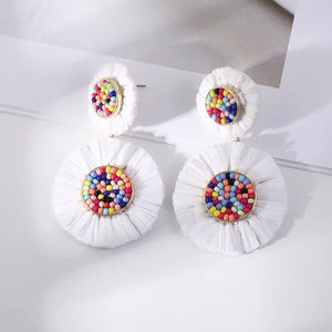 Raffia Earrings Hand Woven Tassel Bohemian Jewelry