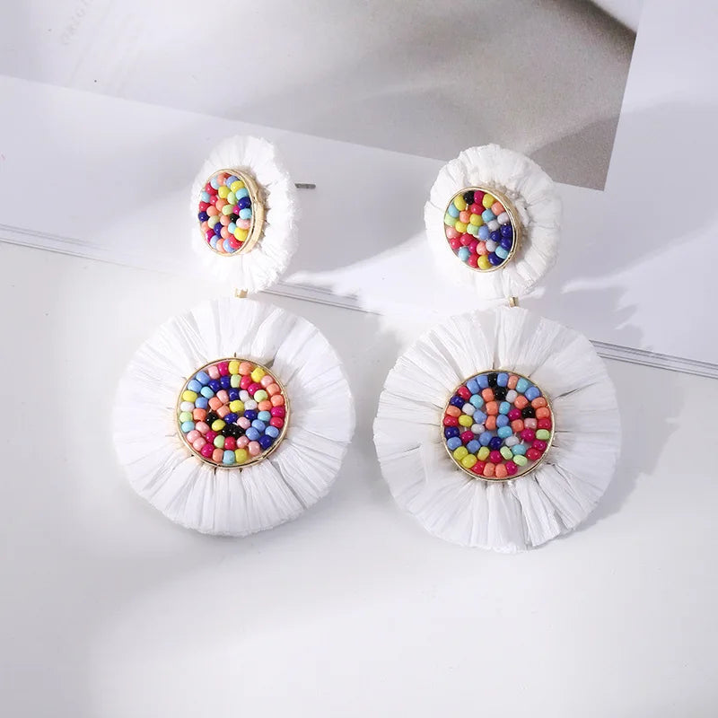 Raffia Earrings Hand Woven Tassel Bohemian Jewelry