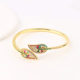 Colorful Cz Rhinestone Charm Leaf Bracelet for Women