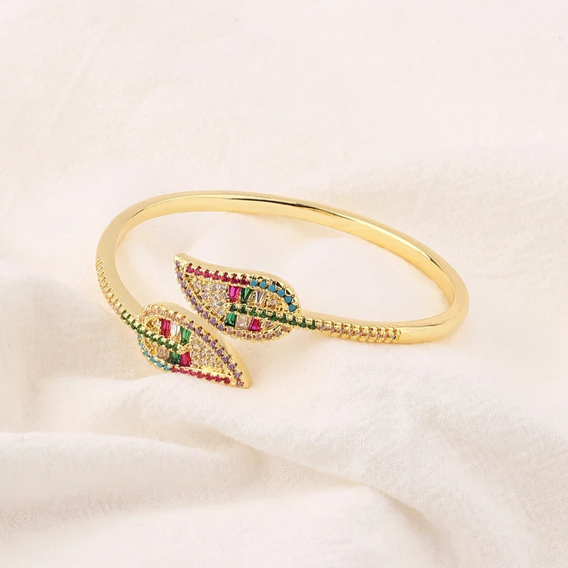 Colorful Cz Rhinestone Charm Leaf Bracelet for Women