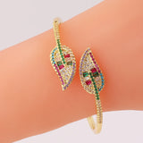 Colorful Cz Rhinestone Charm Leaf Bracelet for Women