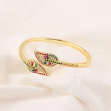 Colorful Cz Rhinestone Charm Leaf Bracelet for Women