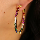 Rainbow Big Hoop Earrings Girls Colorful CZ Paved Punk Style Jewelry