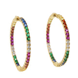 Rainbow Big Hoop Earrings Girls Colorful CZ Paved Punk Style Jewelry