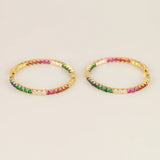 Rainbow Big Hoop Earrings Girls Colorful CZ Paved Punk Style Jewelry