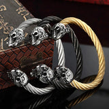 Classic Stainless Steel Wire Woven Skeleton Skull Men Rose Bangle Bracelet