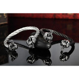 Classic Stainless Steel Wire Woven Skeleton Skull Men Rose Bangle Bracelet