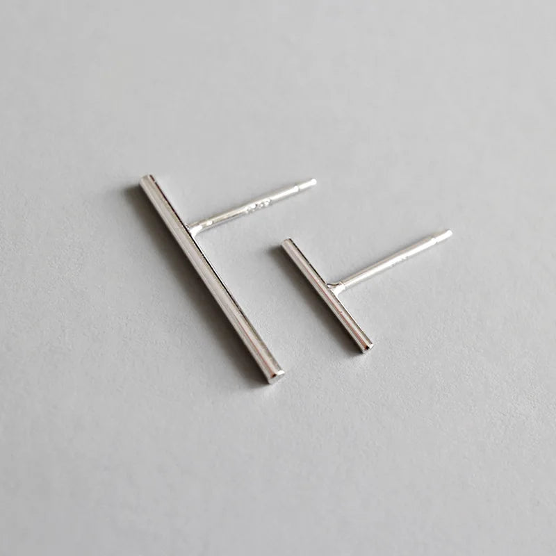 925 Silver Geometric Strip Stud Earrings Minimalist Woman's Jewelry