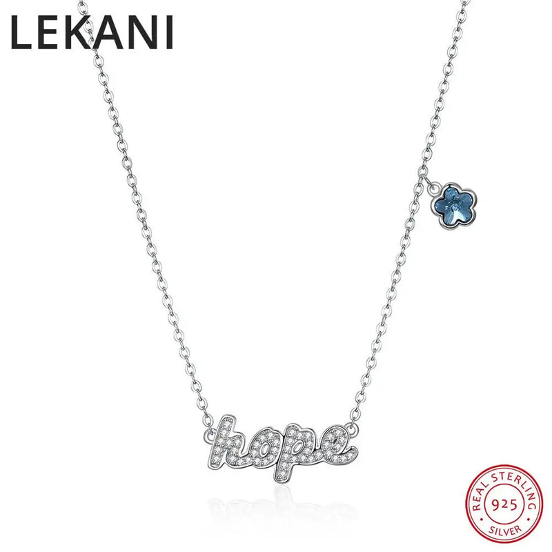 925 Silver Hope Letter Necklace with Flower Crystals for Women