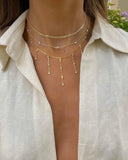 925 Sterling Silver CZ Station Link Chain Tassel Choker Necklace