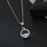 925 Silver Round Crystal Pendant Necklace Minimalist Jewelry Women