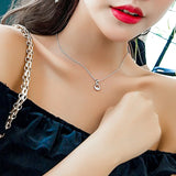 925 Silver Round Crystal Pendant Necklace Minimalist Jewelry Women