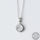 925 Silver Round Crystal Pendant Necklace Minimalist Jewelry Women