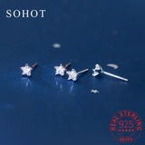 925 Sterling Silver Star Stud Earrings with Zircon, Minimalist Fine Jewelry
