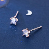 925 Sterling Silver Star Stud Earrings with Zircon, Minimalist Fine Jewelry