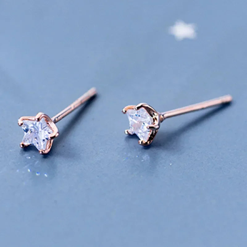 925 Sterling Silver Star Stud Earrings with Zircon, Minimalist Fine Jewelry