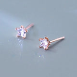 925 Sterling Silver Star Stud Earrings with Zircon, Minimalist Fine Jewelry