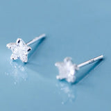 925 Sterling Silver Star Stud Earrings with Zircon, Minimalist Fine Jewelry