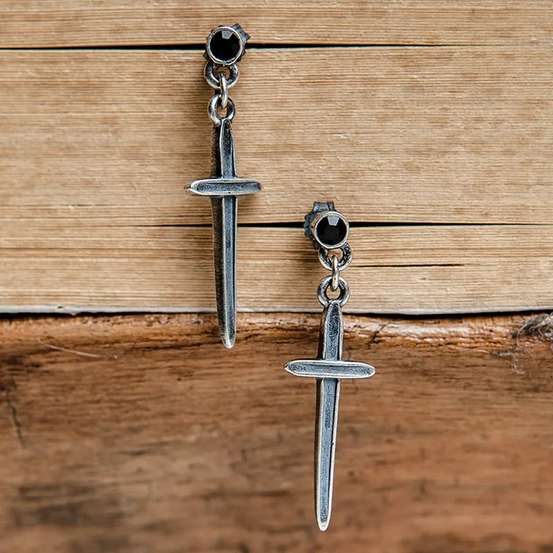 925 Silver Punk Rock Cross Drop Earring Hip Hop Allergy