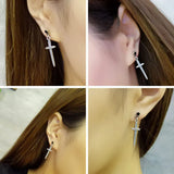 925 Silver Punk Rock Cross Drop Earring Hip Hop Allergy