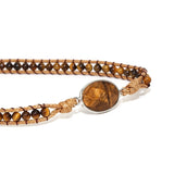 Real Leather Bracelet with Mixed Natural Stones and Tiger Eye Stone Charm