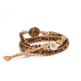 Real Leather Bracelet with Mixed Natural Stones and Tiger Eye Stone Charm
